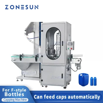 ZONESUN Otomatik Süt Plastik Testiler bidon HDPE Galon Astar Nervürlü Kapak Besleme Ve F tarzı Şişe Vidalama Kapatma Makinesi